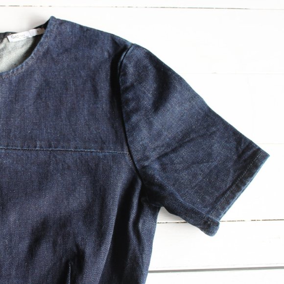 Short Sleeve Dark Wash Denim Peplum Shirt - Picture 4 of 7